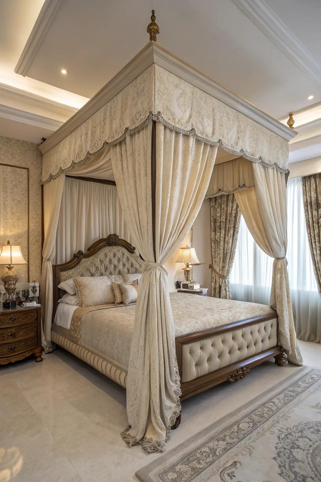 A canopy bed injects a touch of luxury and fashions a dreamy space.