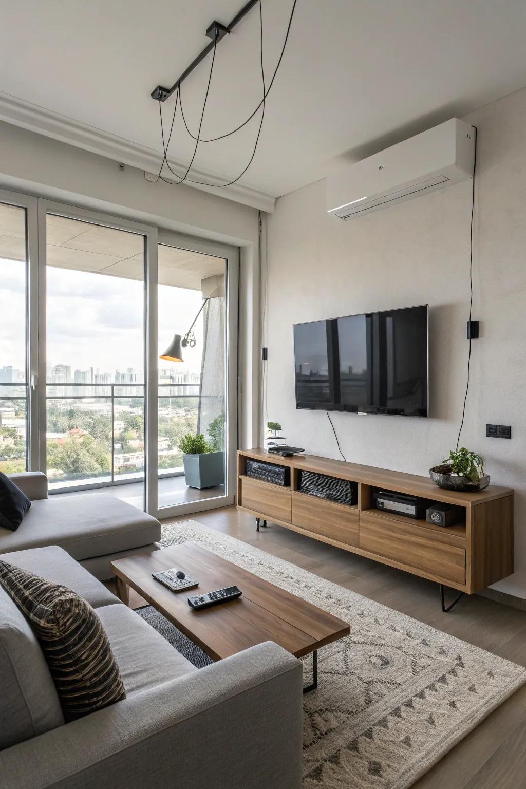 Unnoticeable cable solutions maintain a clutter-free and elegant TV space.