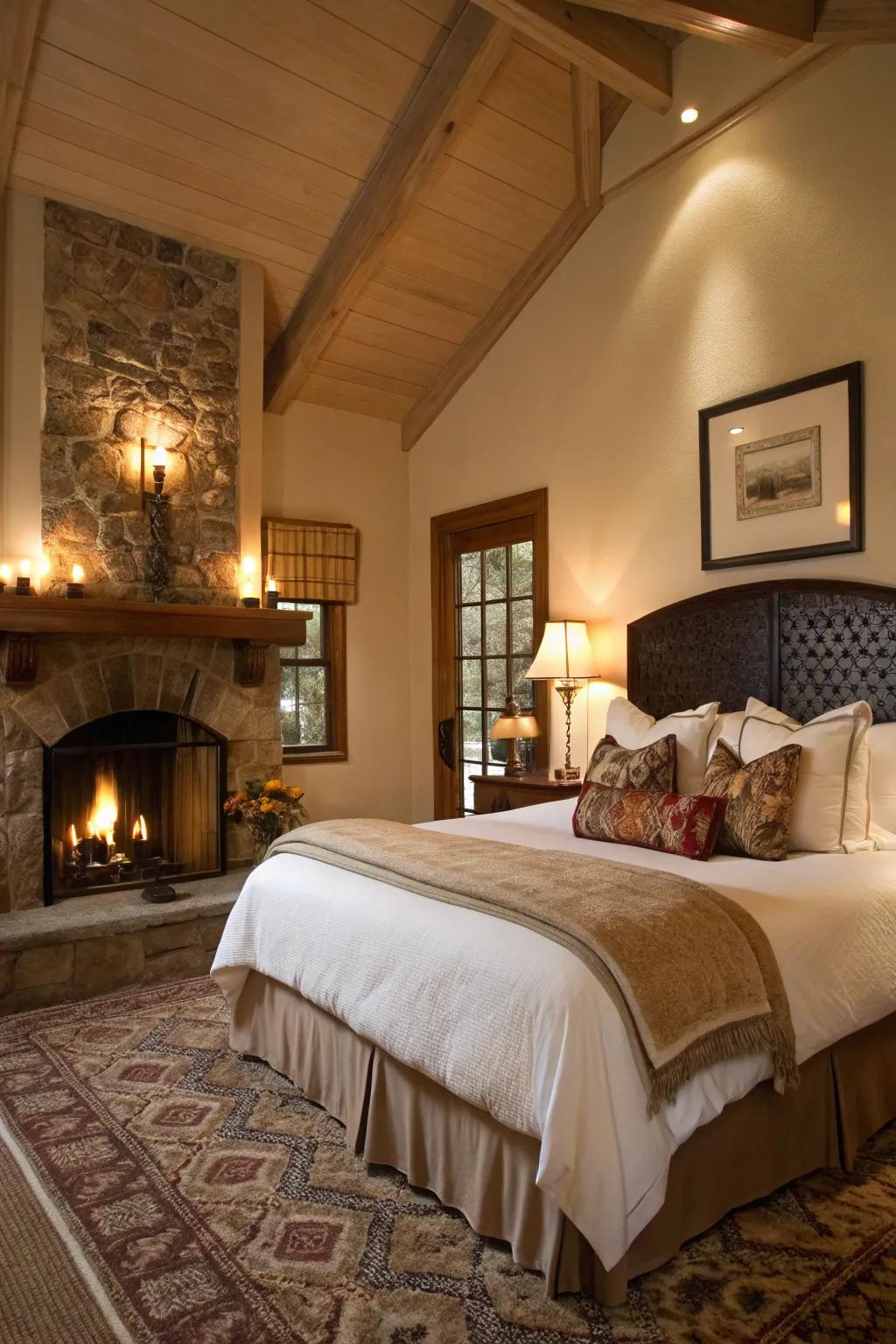 A fireplace provides warmth and serves as a beautiful centerpiece.