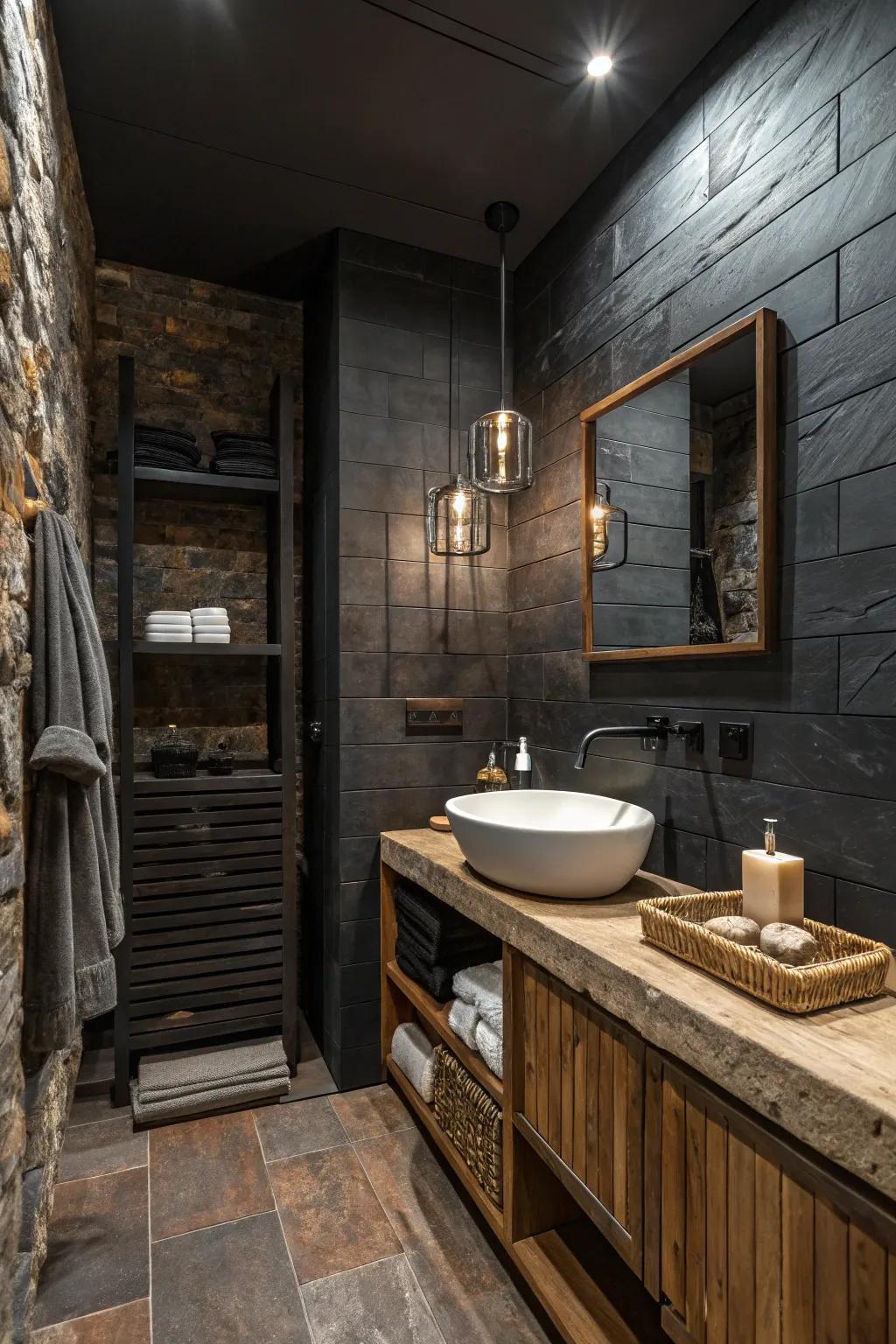 Layered textures bring solace and richness to your bathroom.