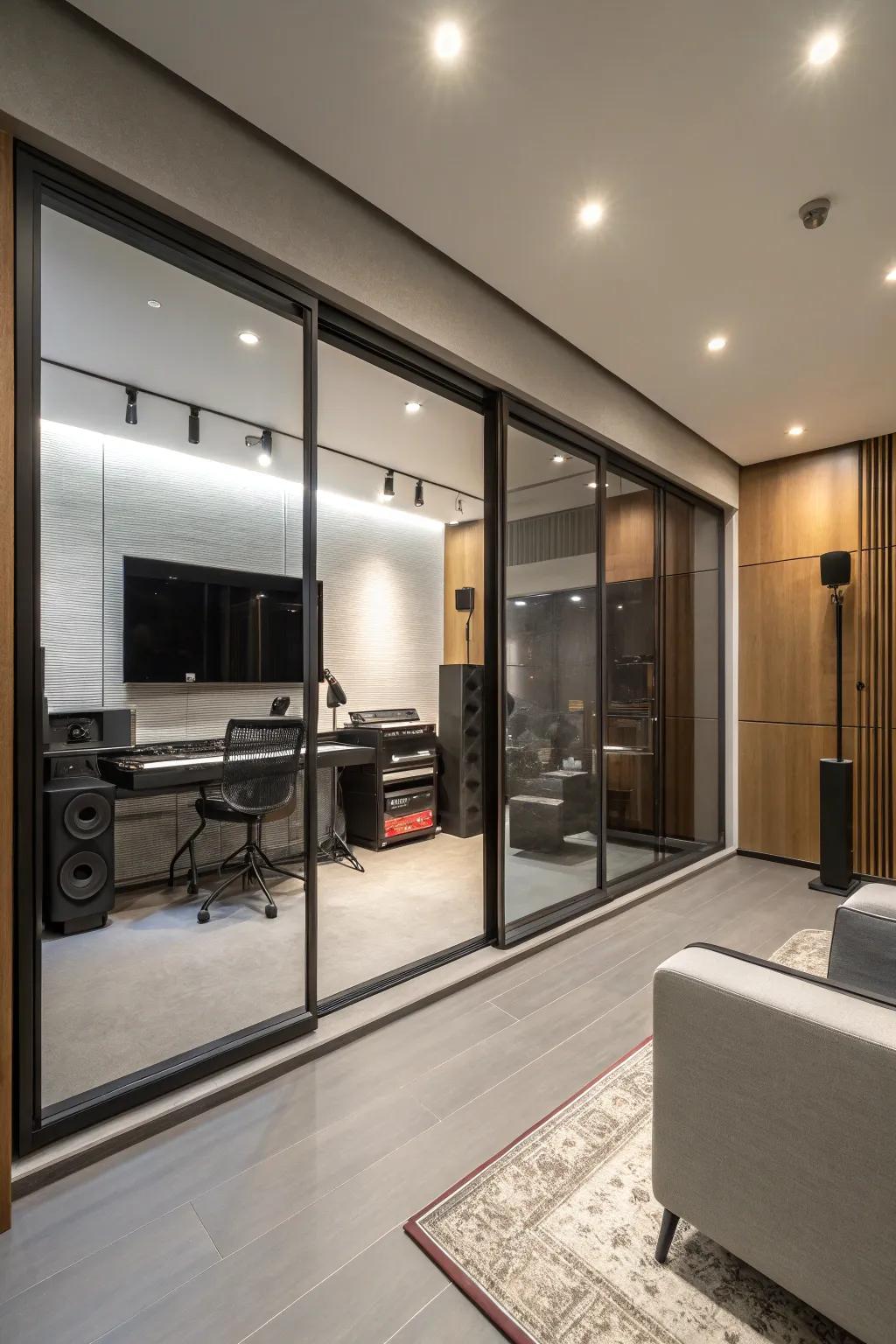 Sliding doors conserve space and improve integration between rooms.