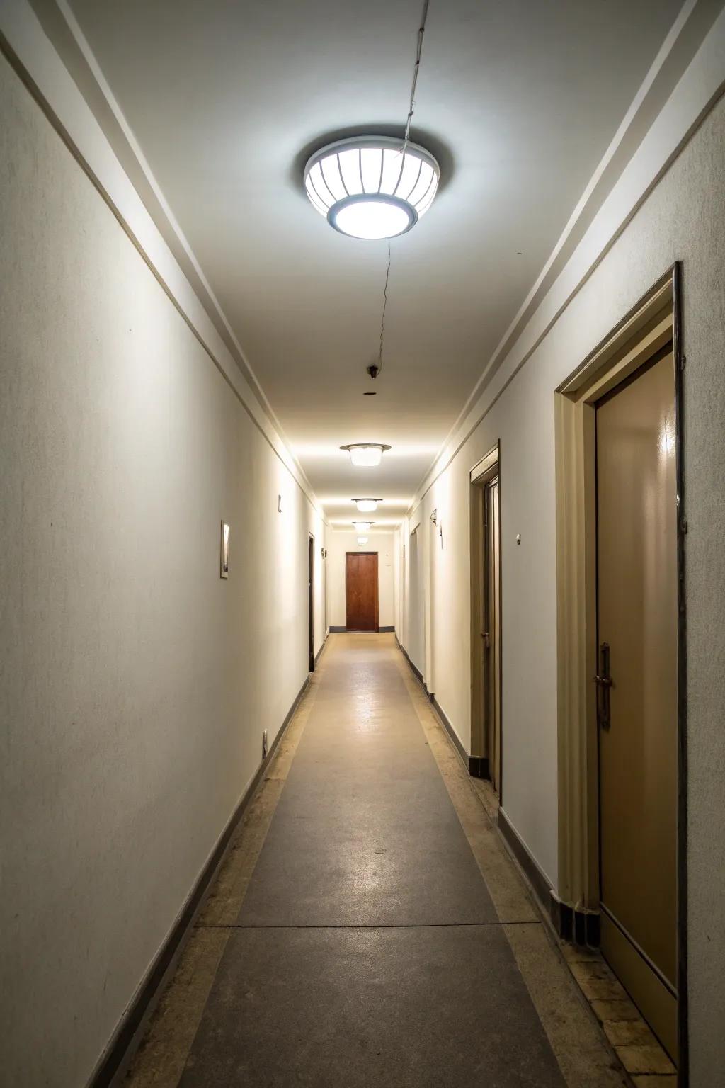 Surface area lights are ideally suited for hallways with low-ceilings.