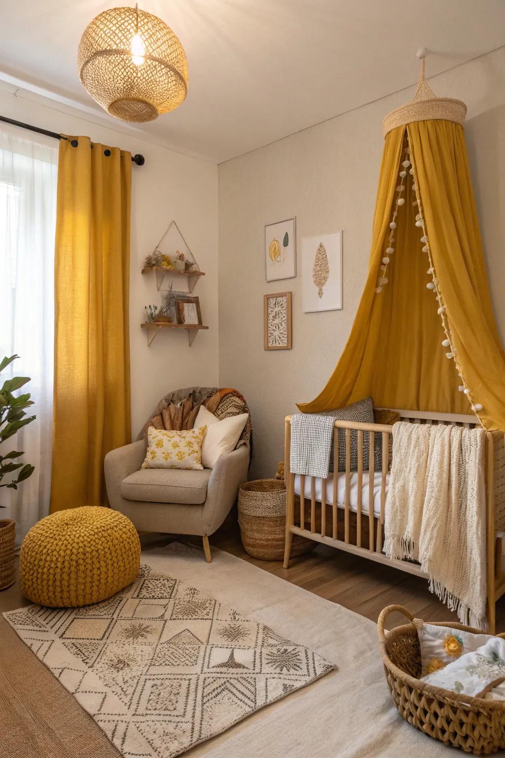A nursery featuring muted saffron aspects.