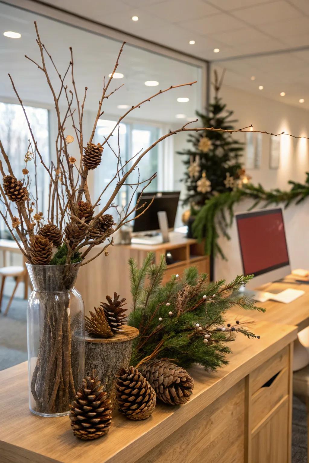 Nature-inspired décor imparts an earthy nuance to the festive spirit.