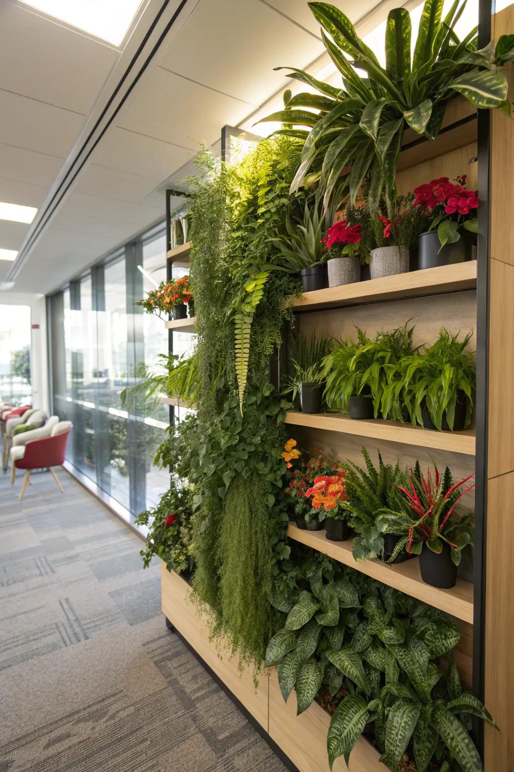 Showcase plant collections on decorative shelves.