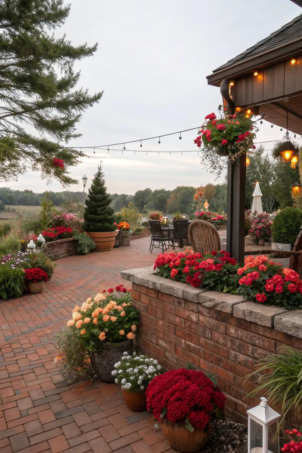 Epochal plantings retain the patio fresh and inviting