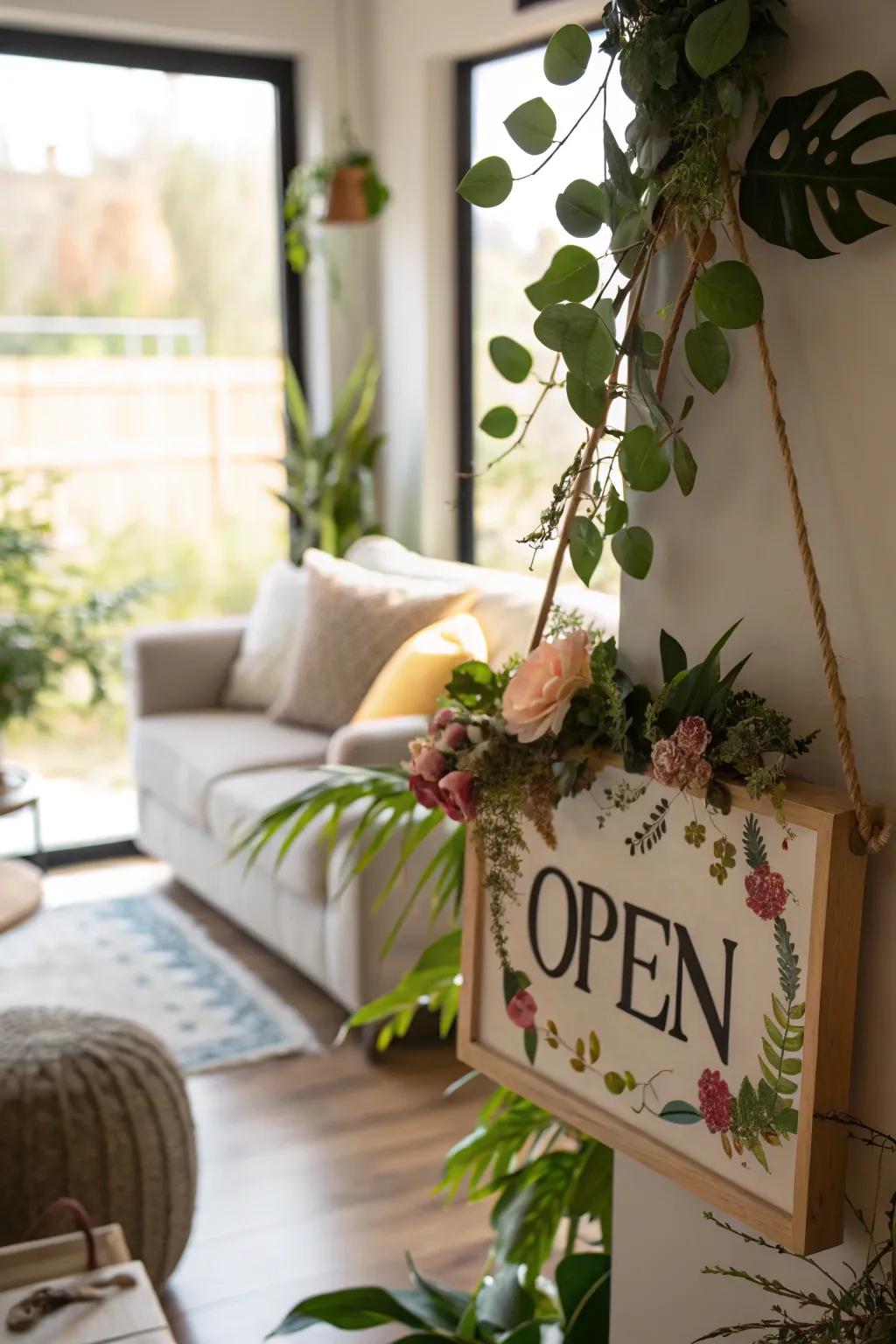 Craft a tranquil environment with a nature-inspired welcome display.