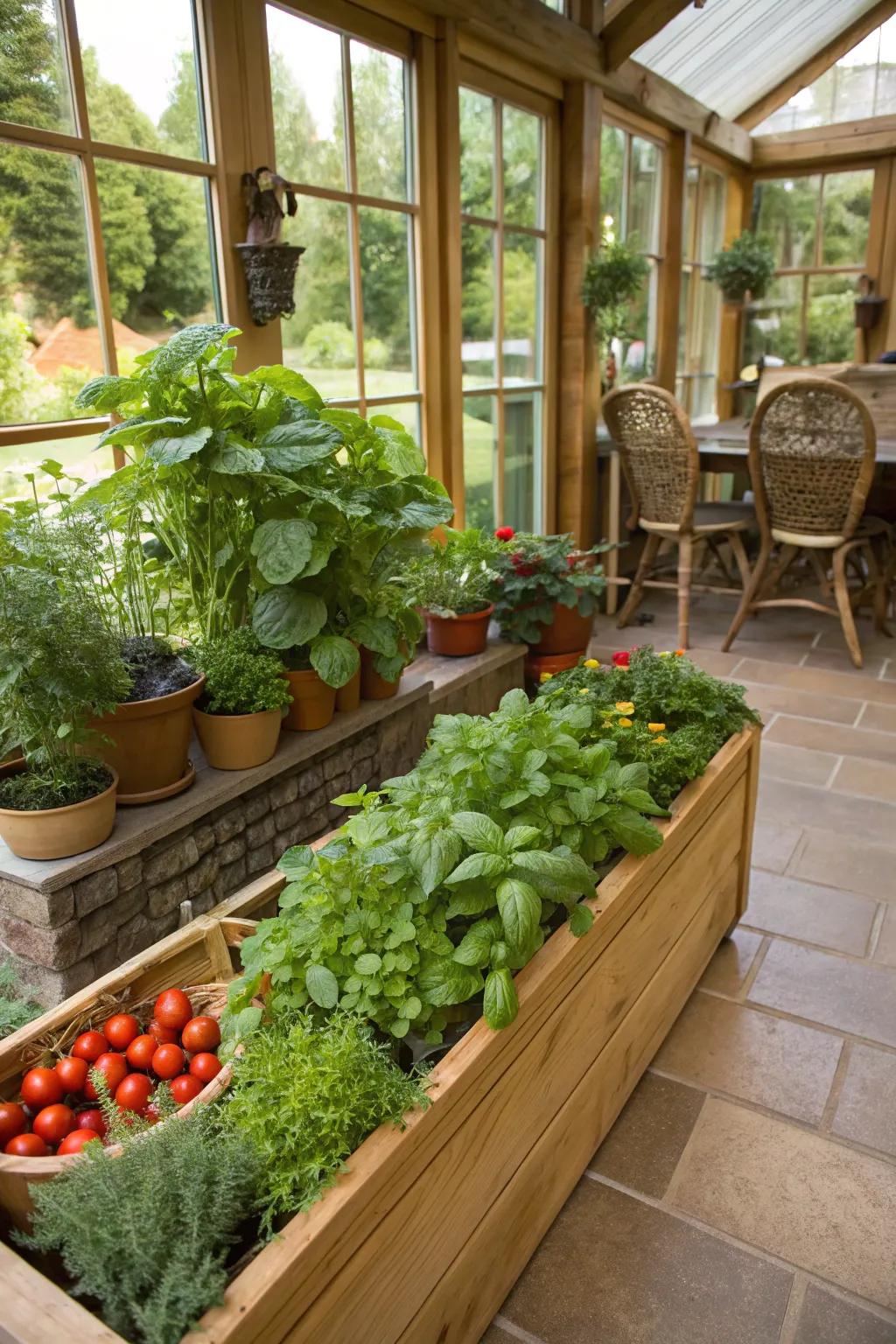 Edible plantings delivering freshness and utility to a garden location.