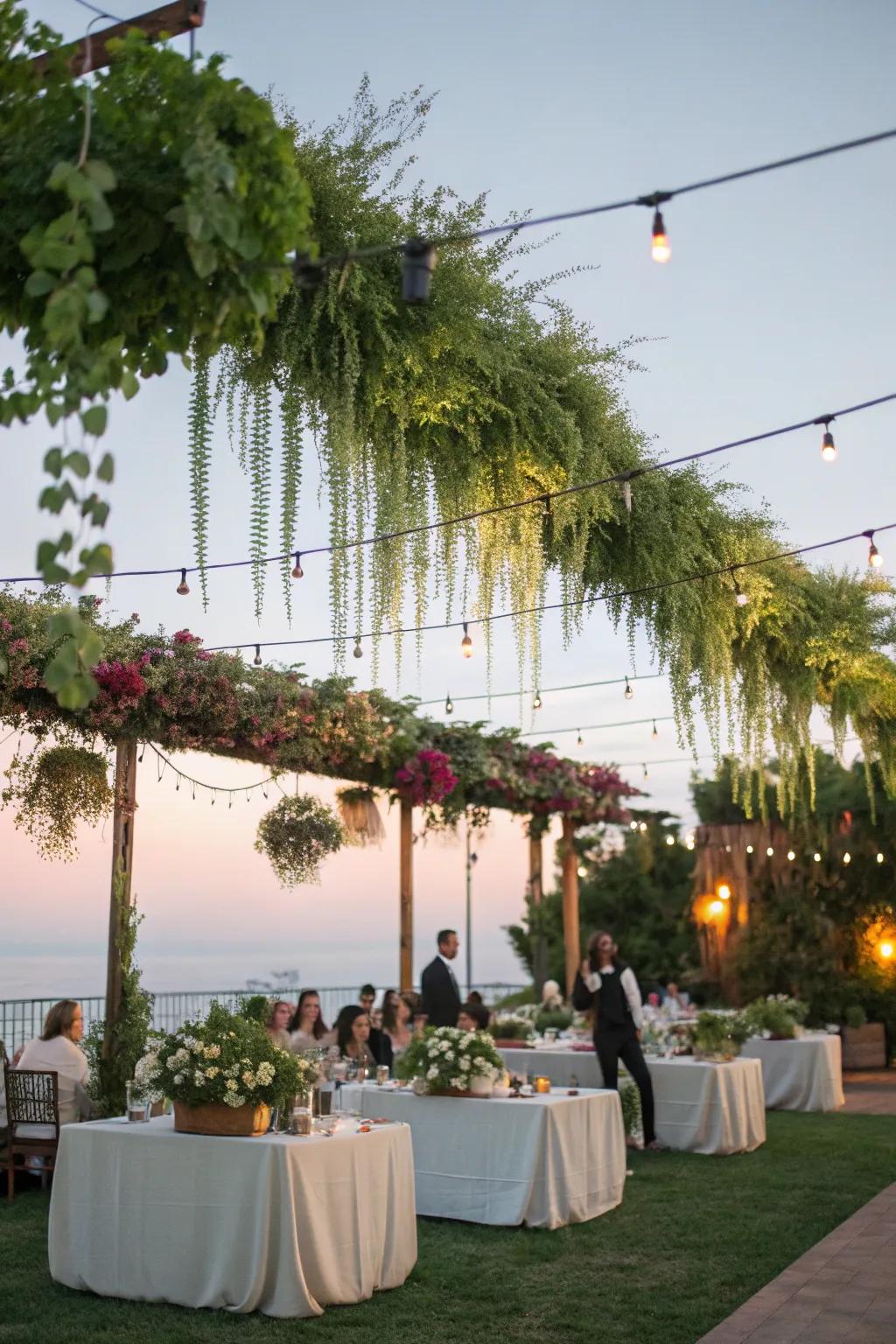 Suspended gardens forge a lush and breathtaking atmosphere.