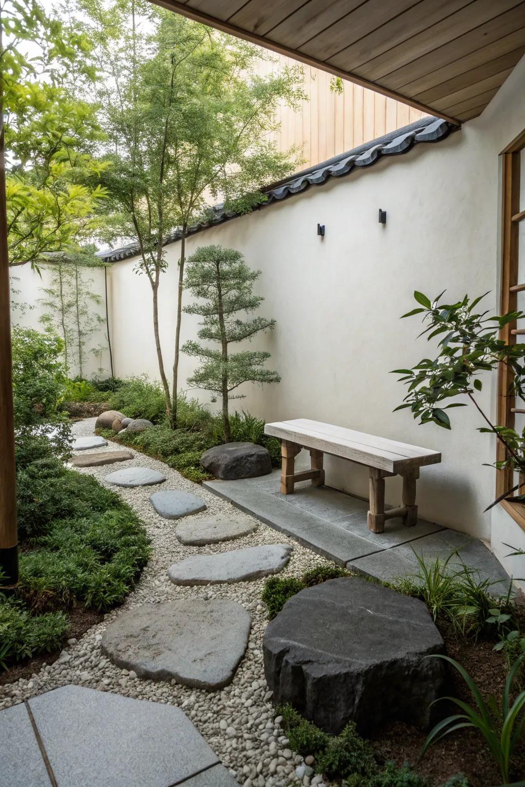 A Zen corner provides a peaceful retreat for meditation and relaxation.