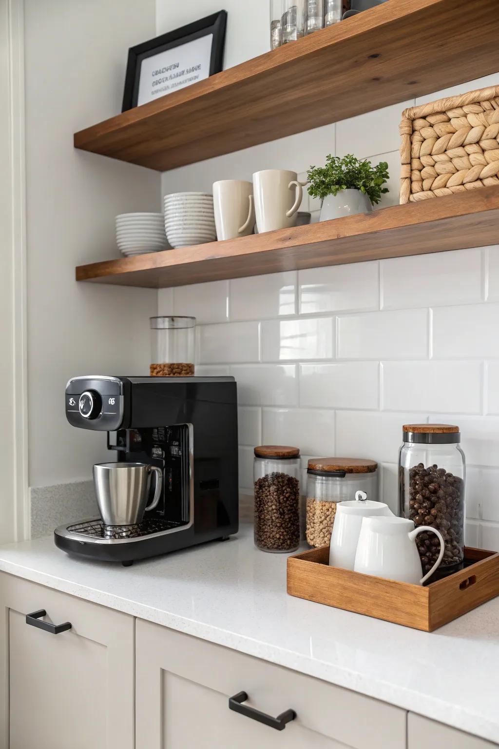 A minimalist design features the beauty of simpleness in your coffee bar.