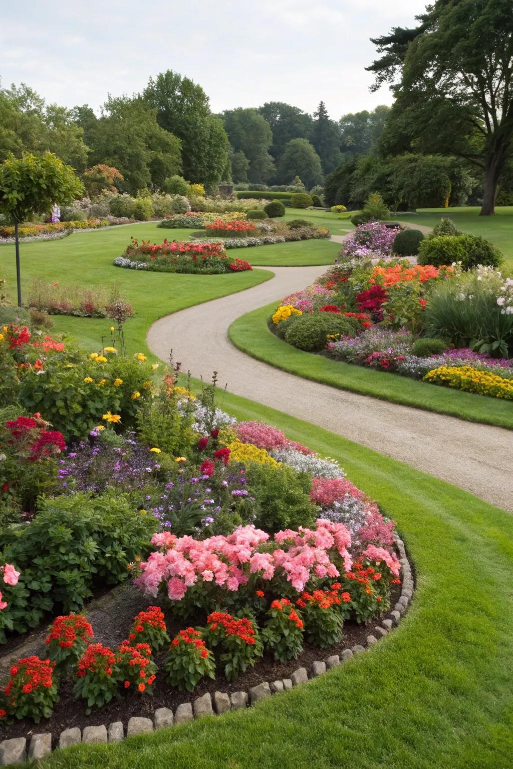 Separate flower beds make a bold statement in any garden.