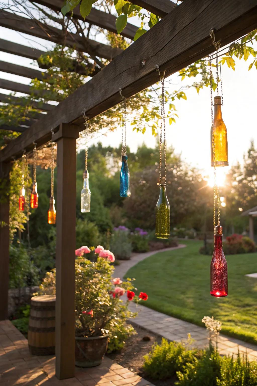 Repurposed glass containers add a touch of sustainability and beauty.