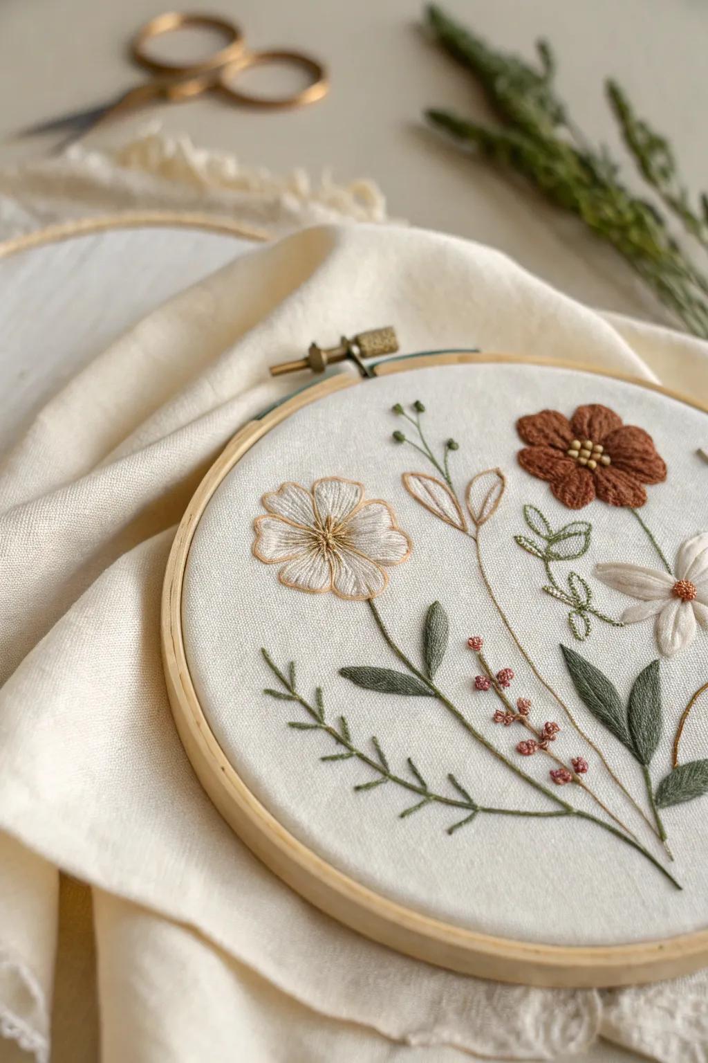 Craft your own mini masterpiece with embroidery hoop art, where simplicity meets elegance.