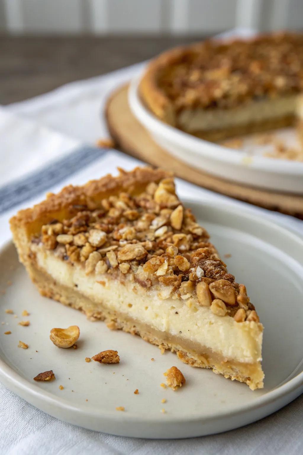 A pie piece exhibiting contrasting feels.
