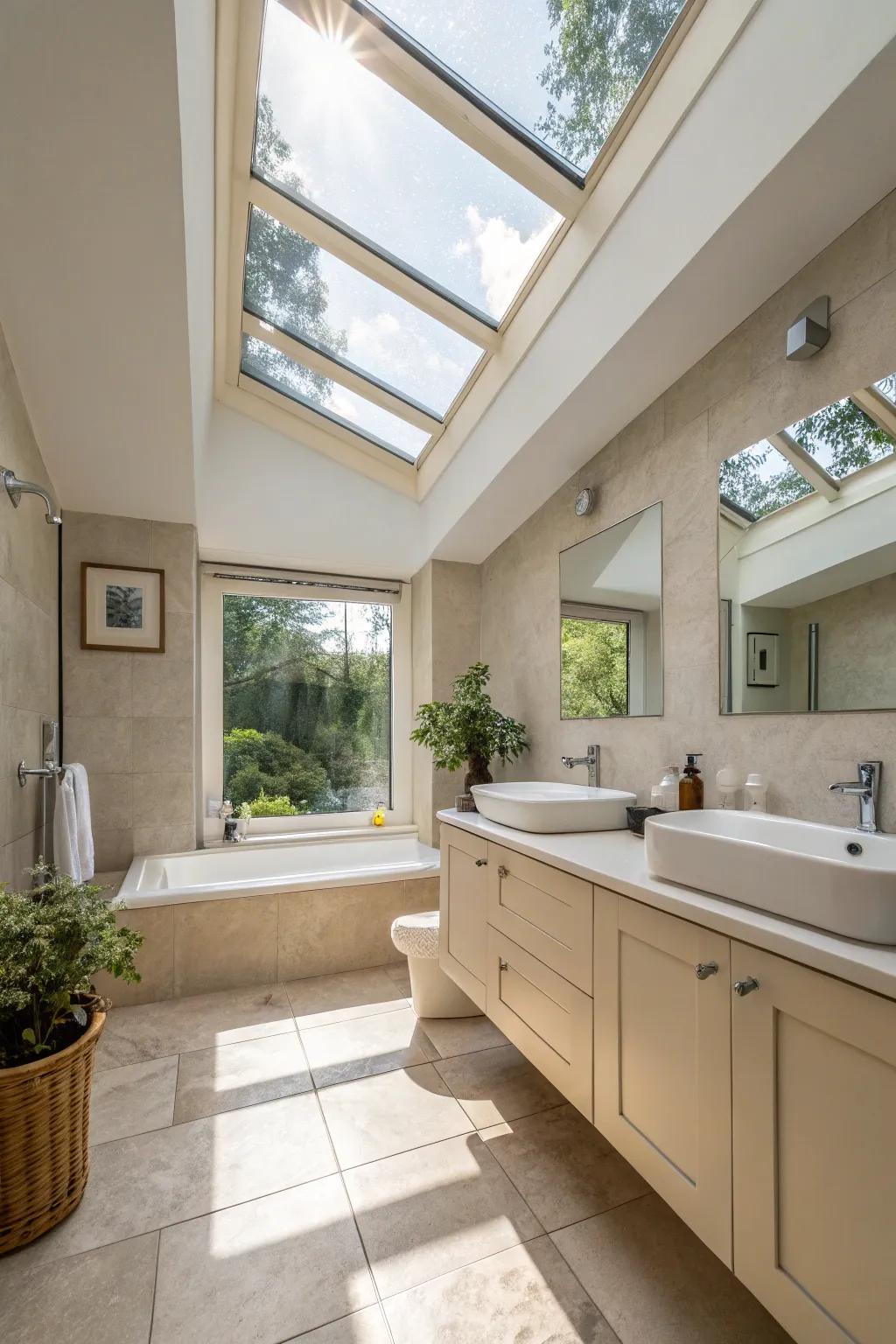 Natural light enhances the sense of openness and peace within bathrooms.