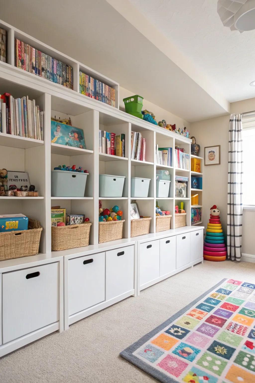 Vertical storage solutions save space and enhance accessibility.