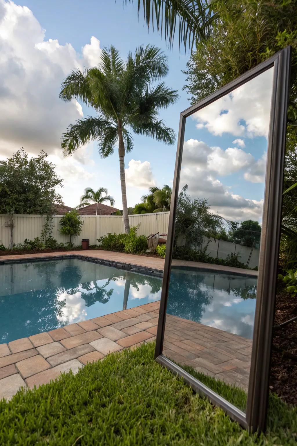 Expand your space with a creative exterior reflector reflecting the sky.