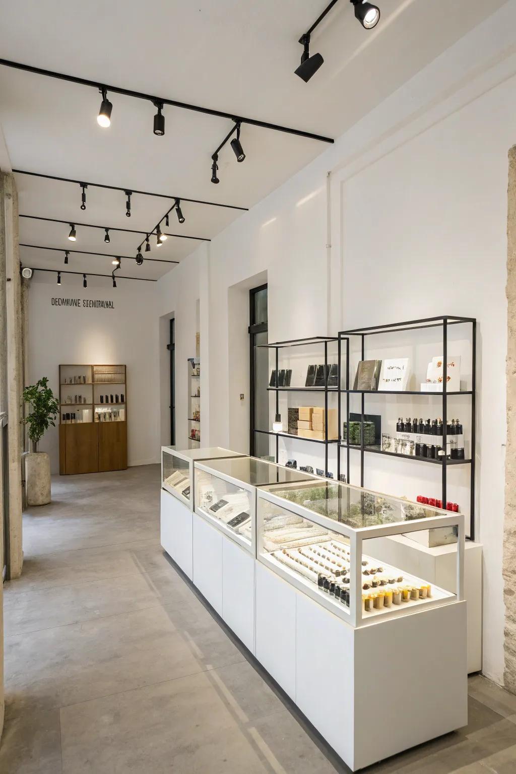 Simple designs provide a clean and sophisticated backdrop for products.