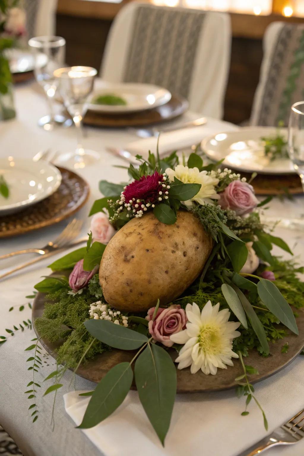 An engaging potato decor for your table.