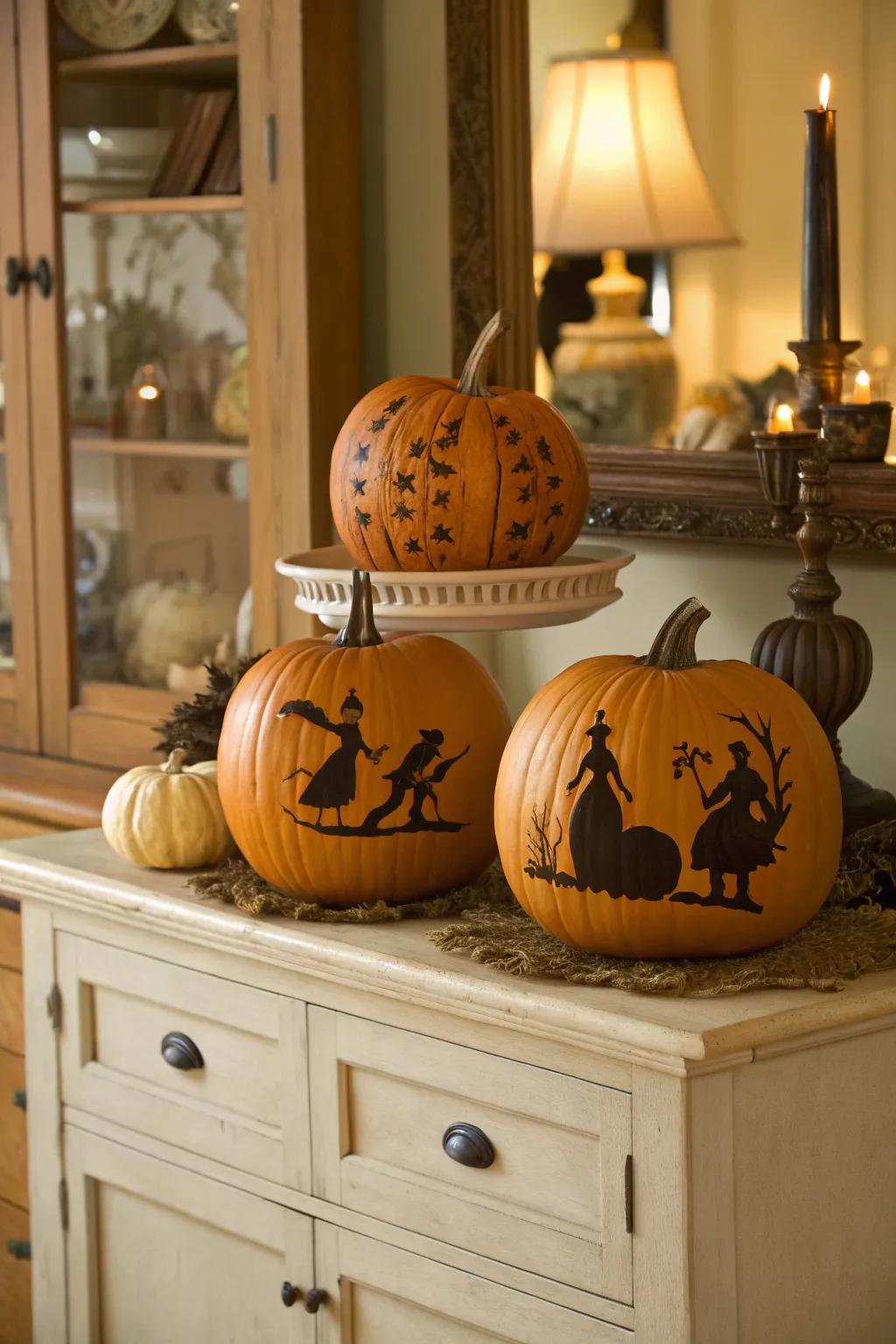 Add nostalgic charm with classic outline pumpkin art.