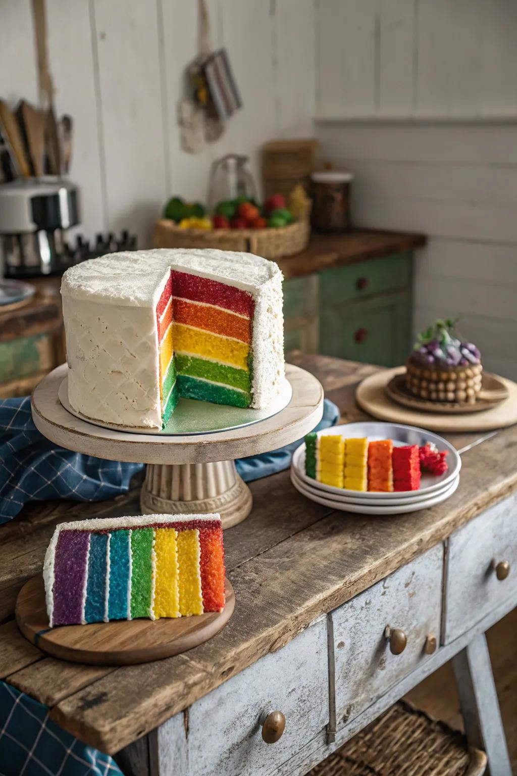 The patchwork design constitutes a creative and chromatic option for a spectrum confection.