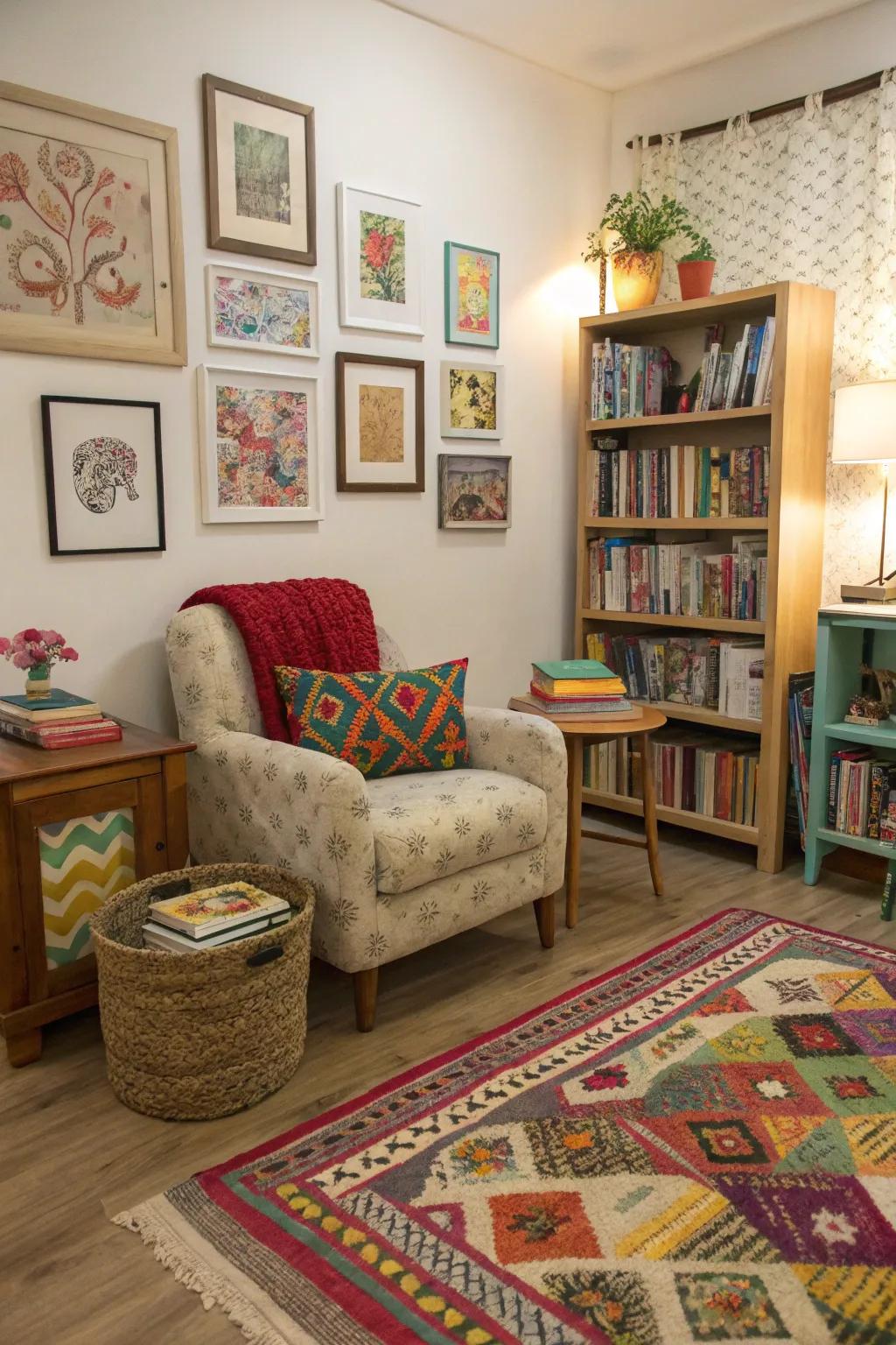 An varied reading nook full of personality and charm.
