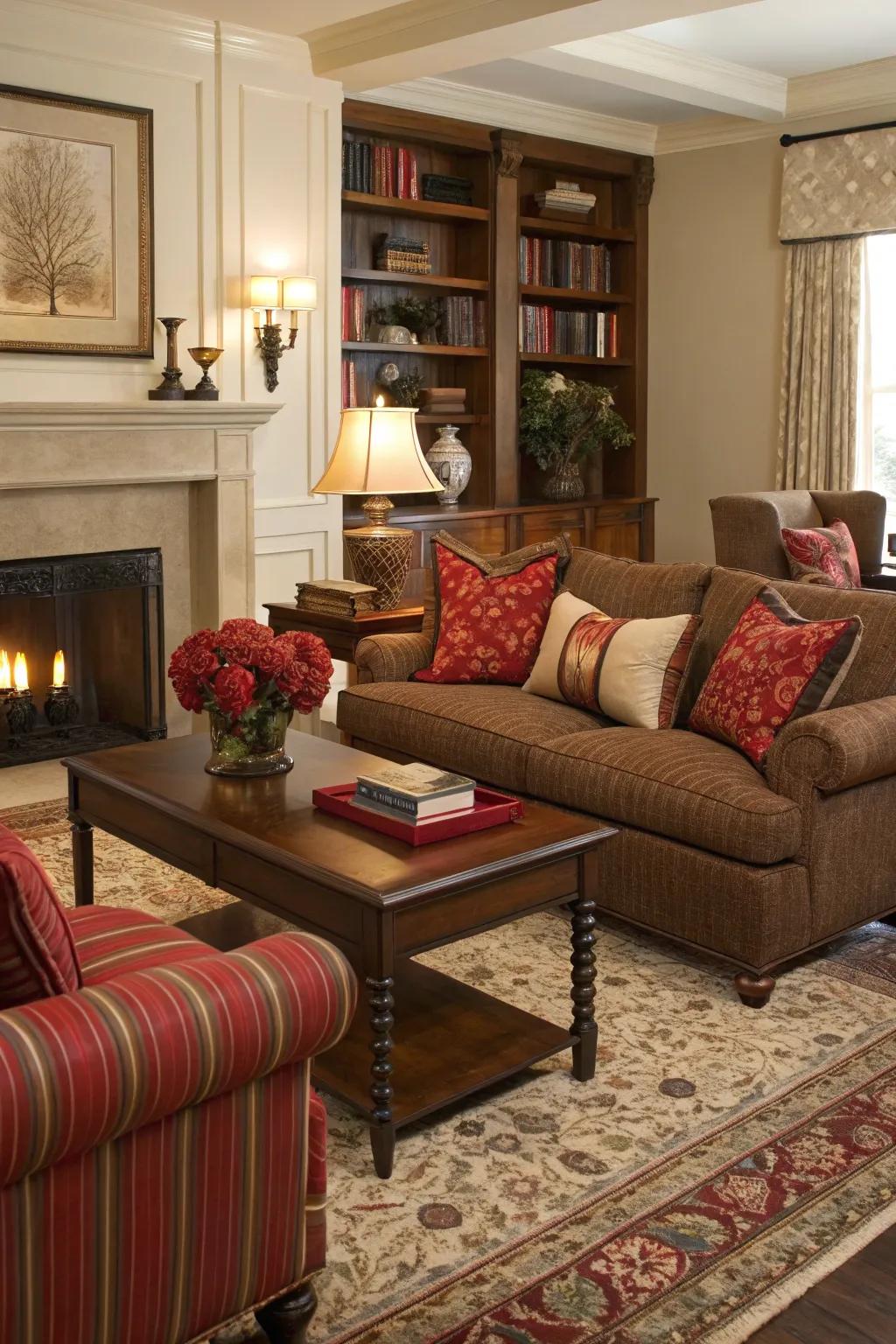 Strategic furniture arrangement amplifies coziness and encourages conversation.