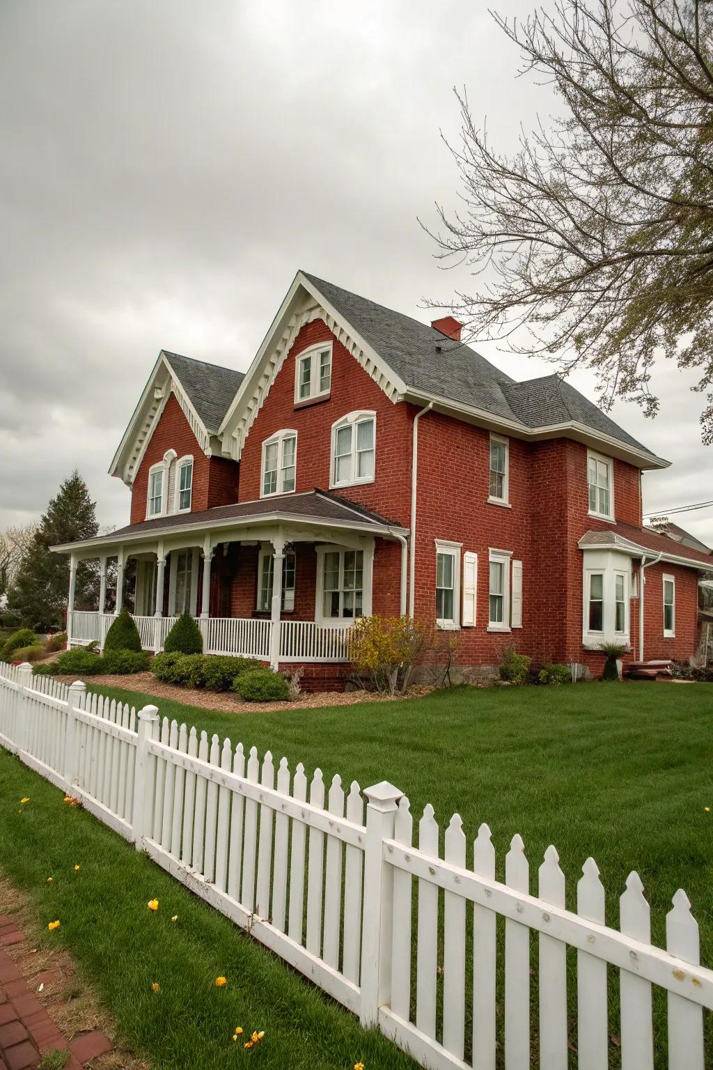 Ivory trim offers a soft and neutral contrast to the warmth of red brick.