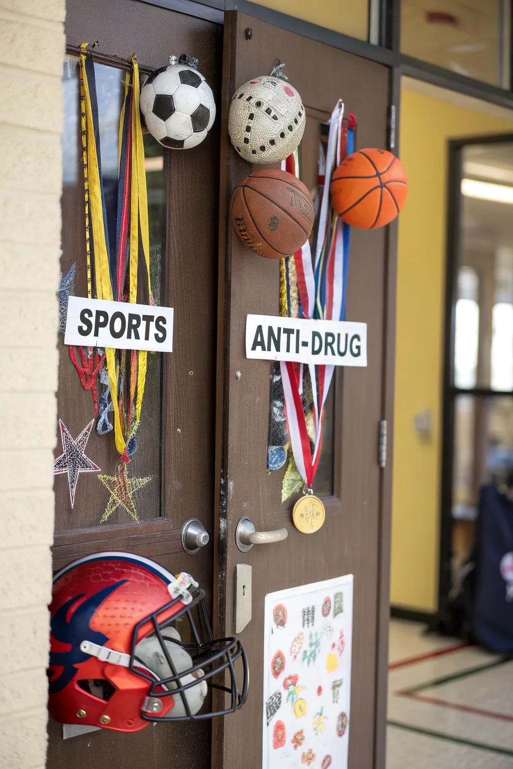 Champion the message of strength and health with a sports-themed entryway.