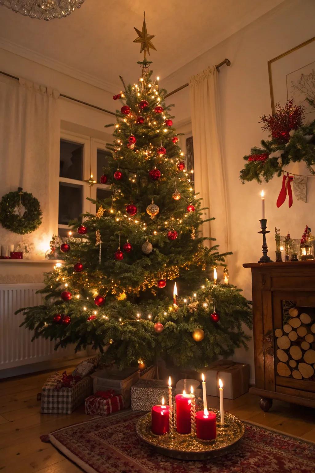 Diode luminaries presenting a soft, romantic radiance to the tree.