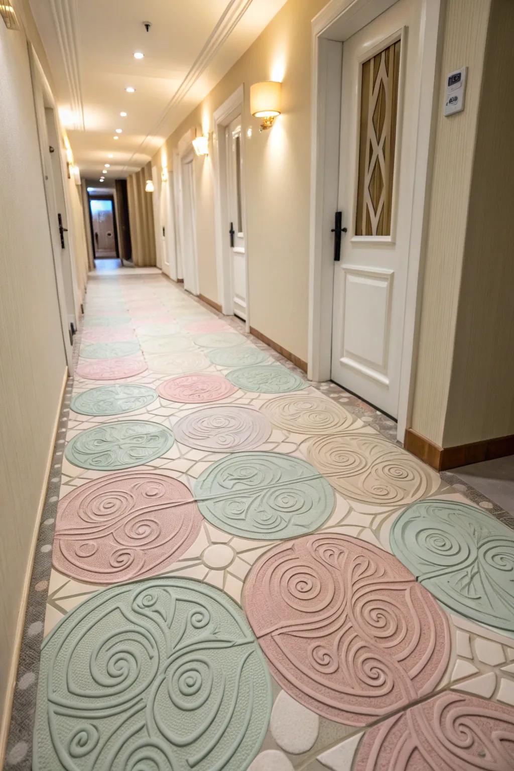 Textured swirls in textured tiles add movement and flow.