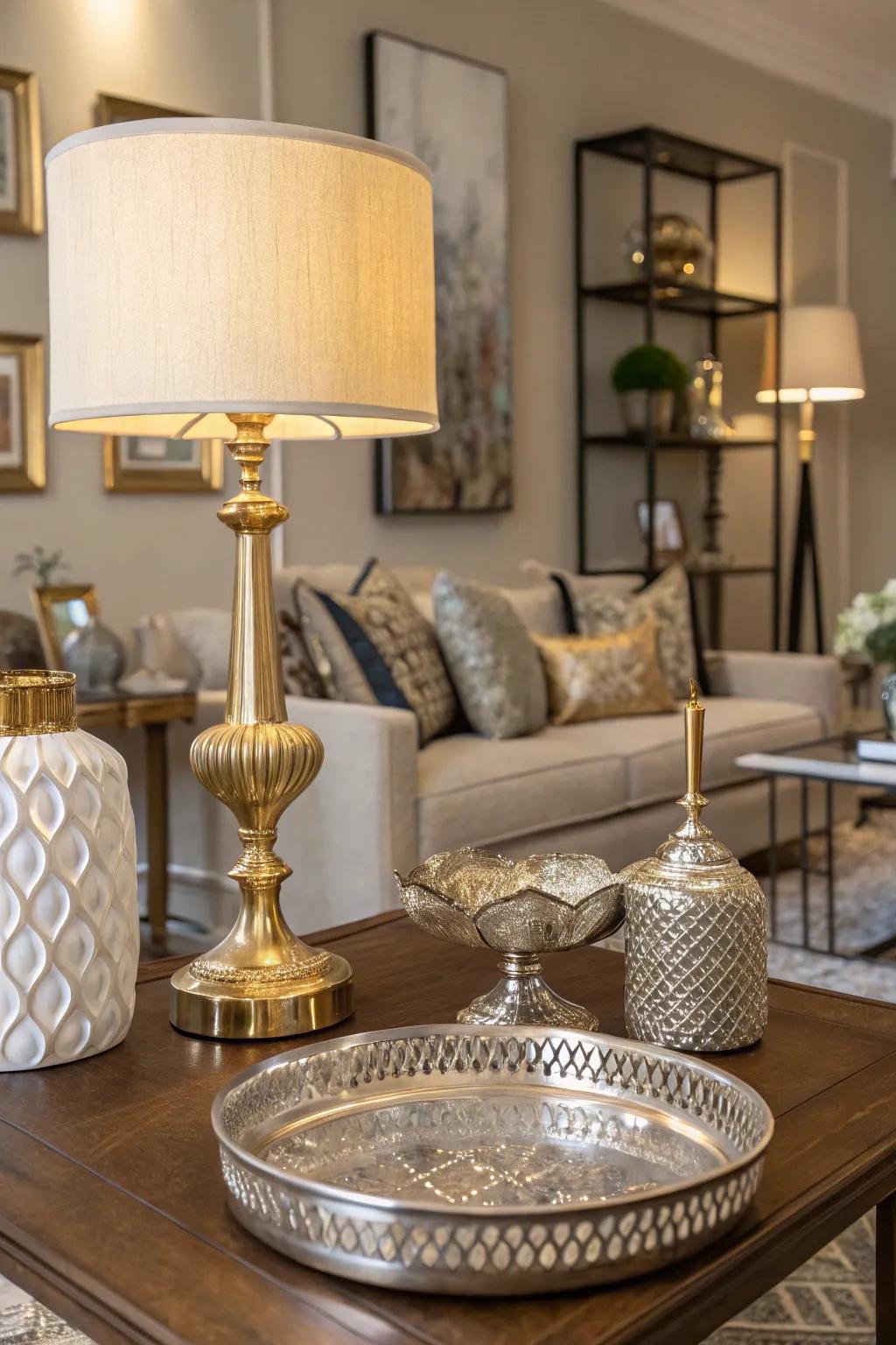 Metallic highlights add luxury.