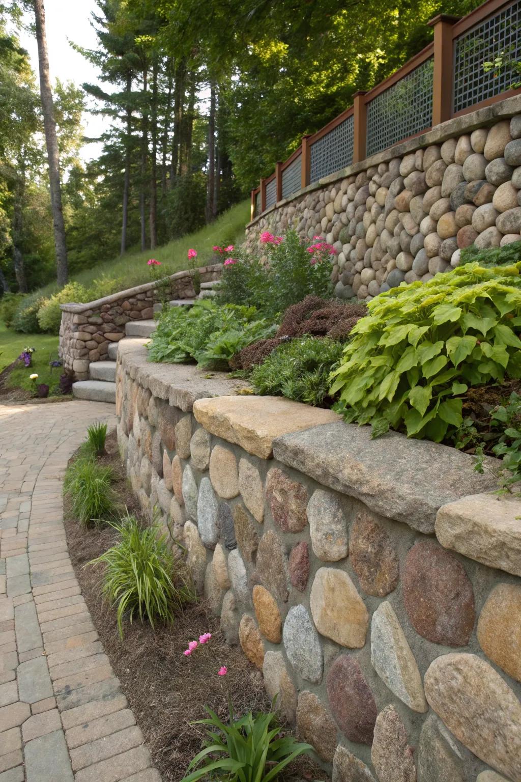 Walls of native stone enrich gardens with both texture and visual interest.