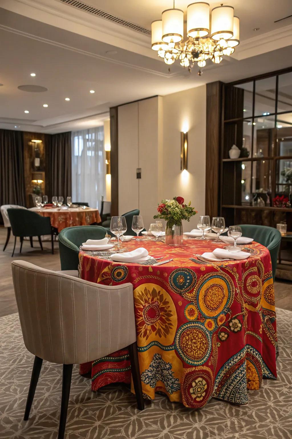 Statement tablecloths render your table prominent.