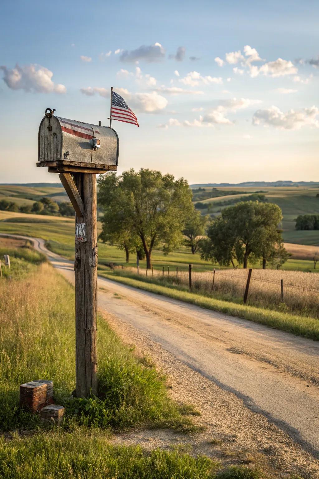 Repurposed farm apparatus delivers a tribute to agrarian heritage in this mailbox stand.
