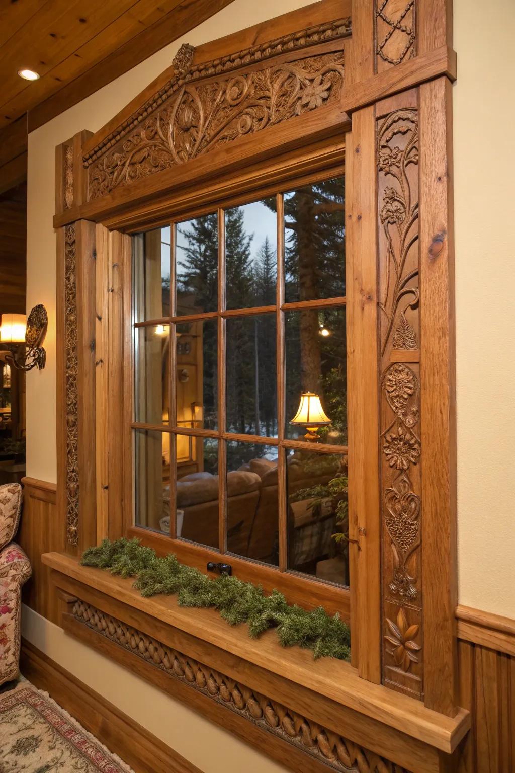 Engraved details personalize your fir framing beautifully.
