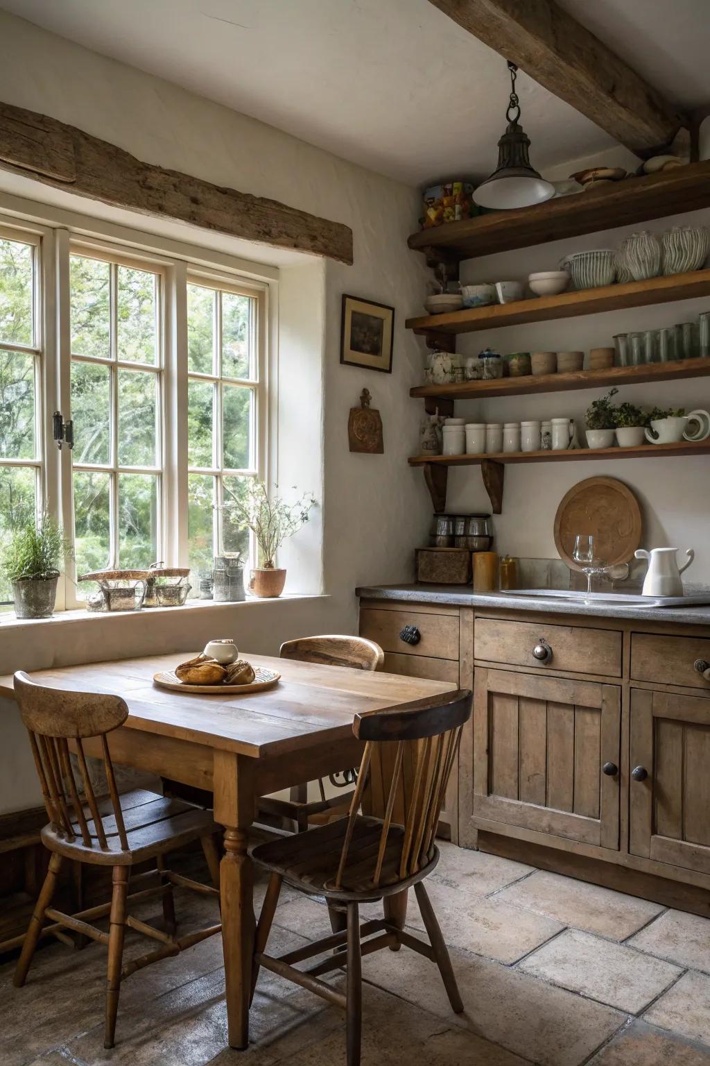 A snug nook elevates the kitchen’s homely sensation.