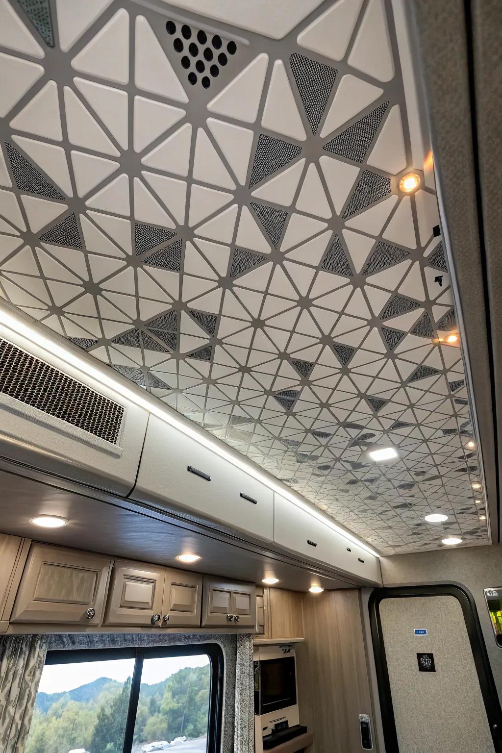 Geometric tiles incorporate a modern and dynamic edge into your RV.