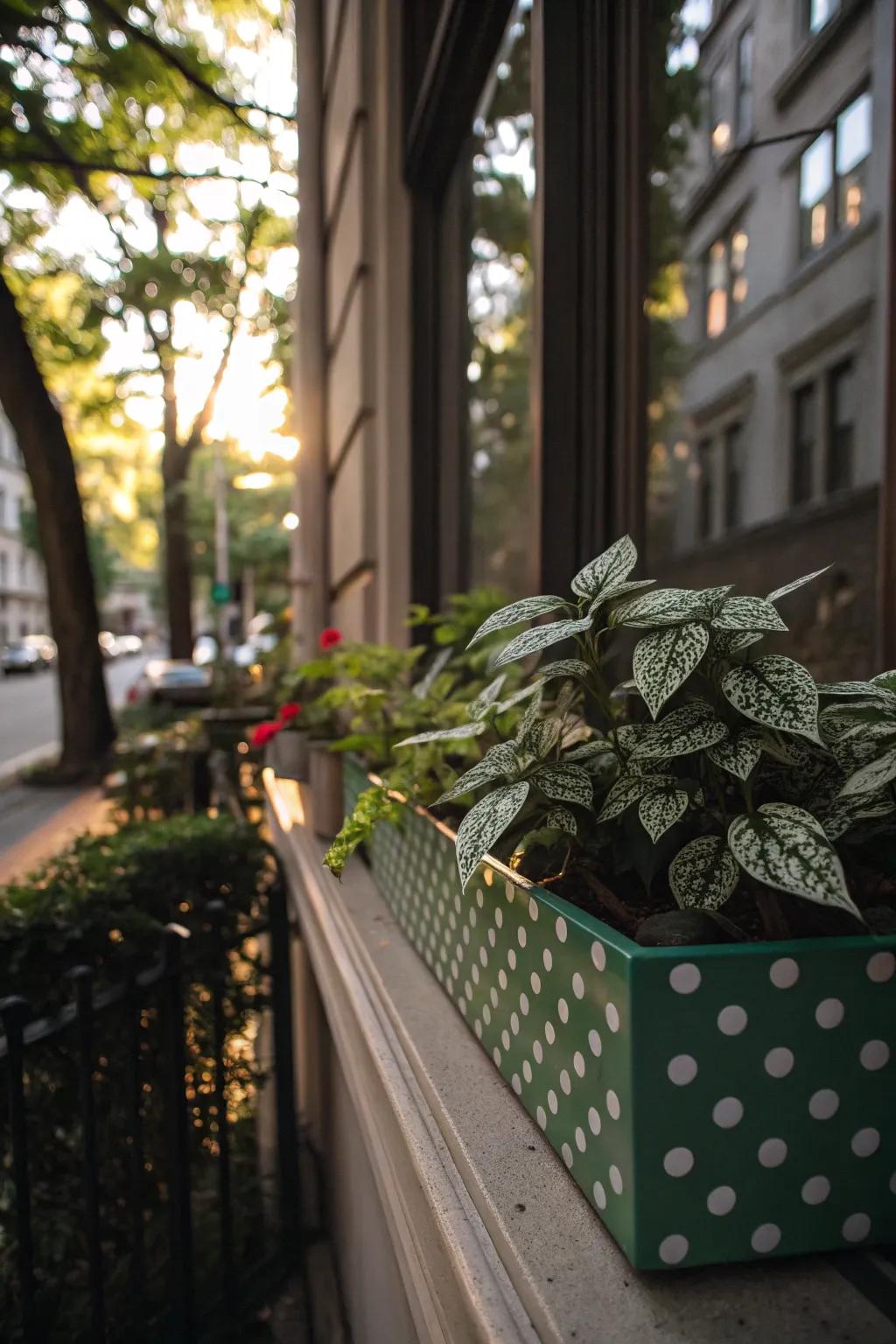 Dotted Wonder adds playful patterns to shaded window boxes.
