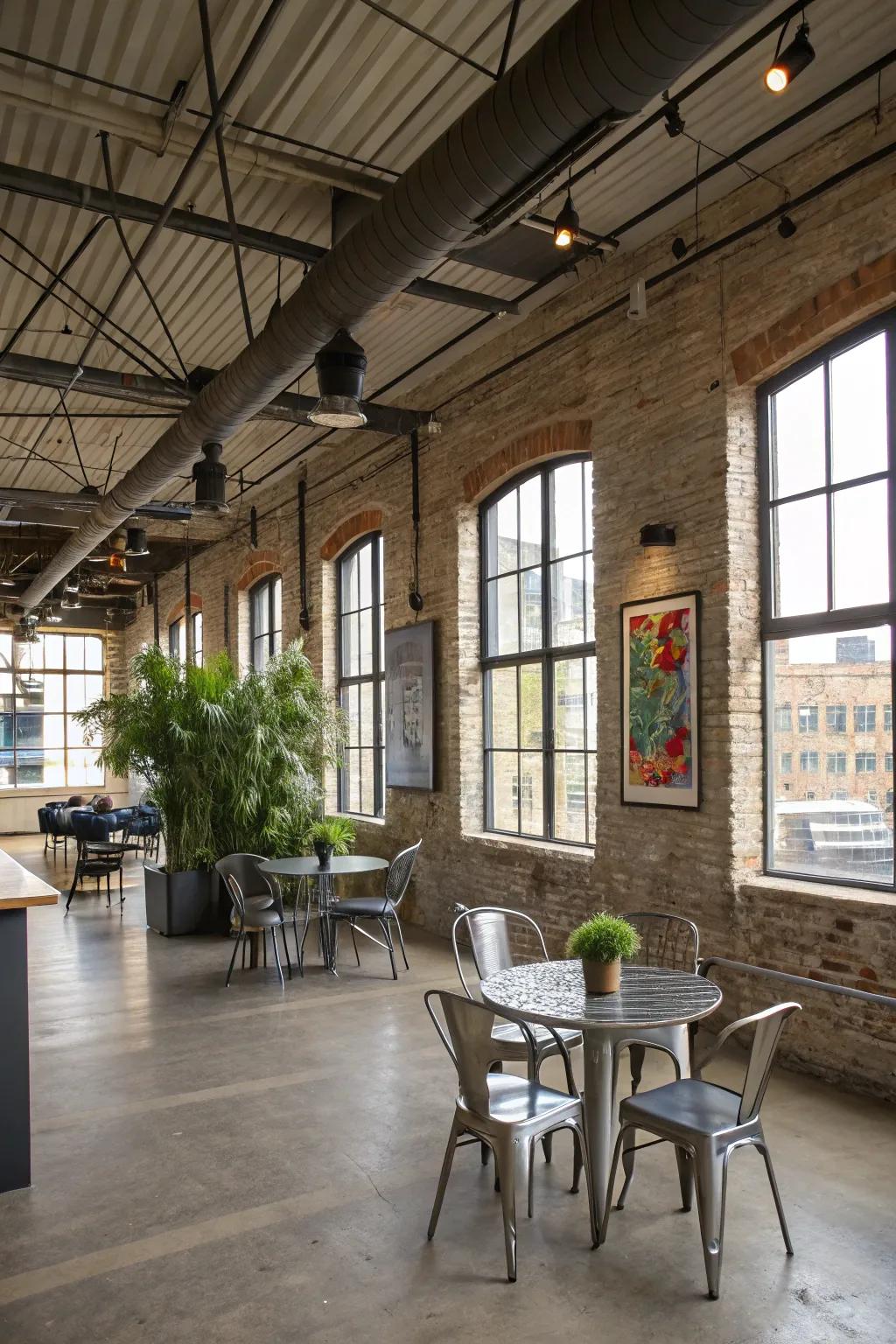 An edgy fusion of plank work and factory-inspired features in an apartment.