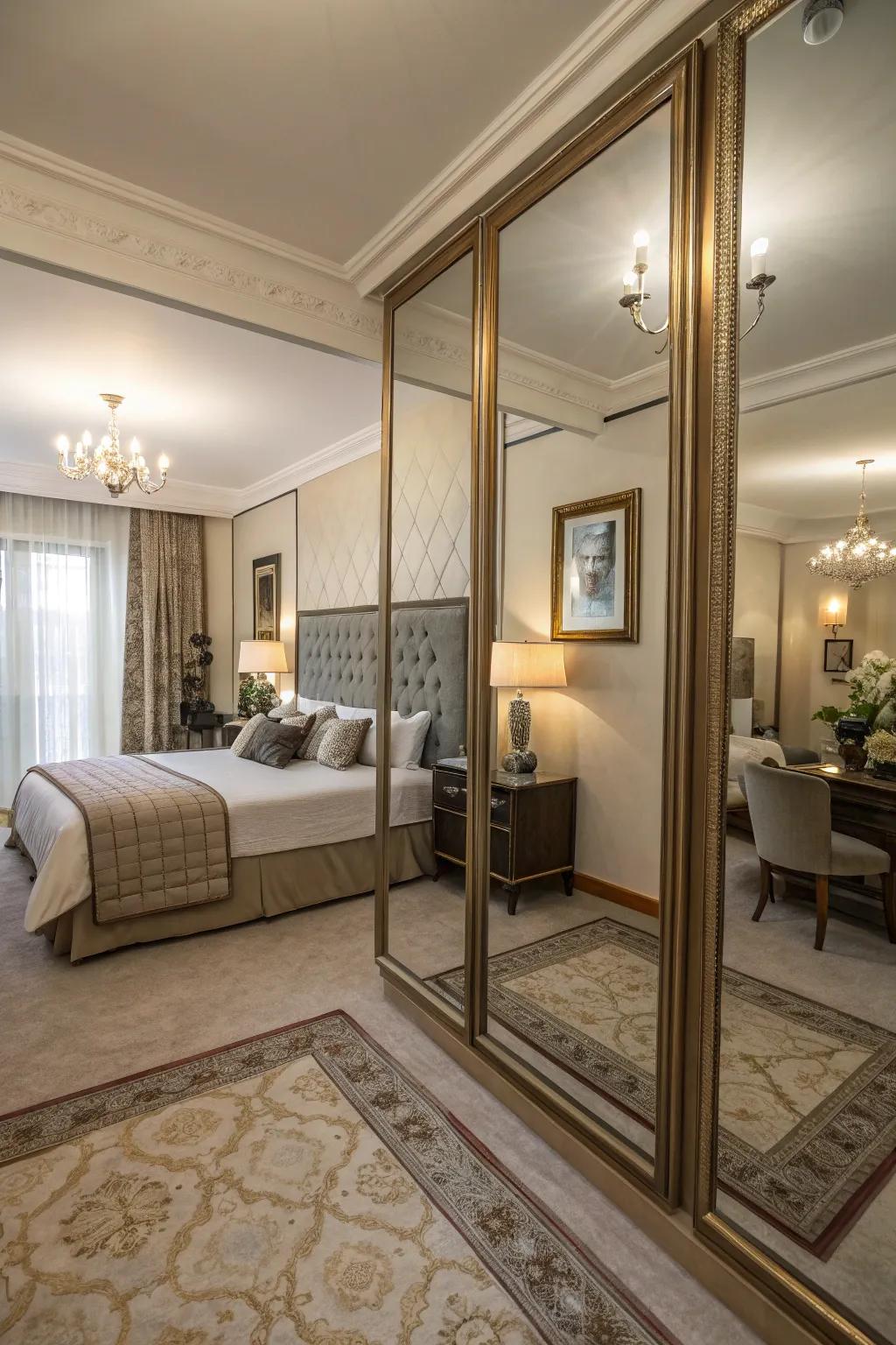 Mirrors expanding space and introducing elegant decor.
