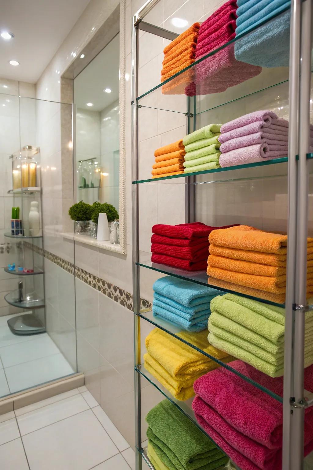 Bright and airy: glass shelving for storage.