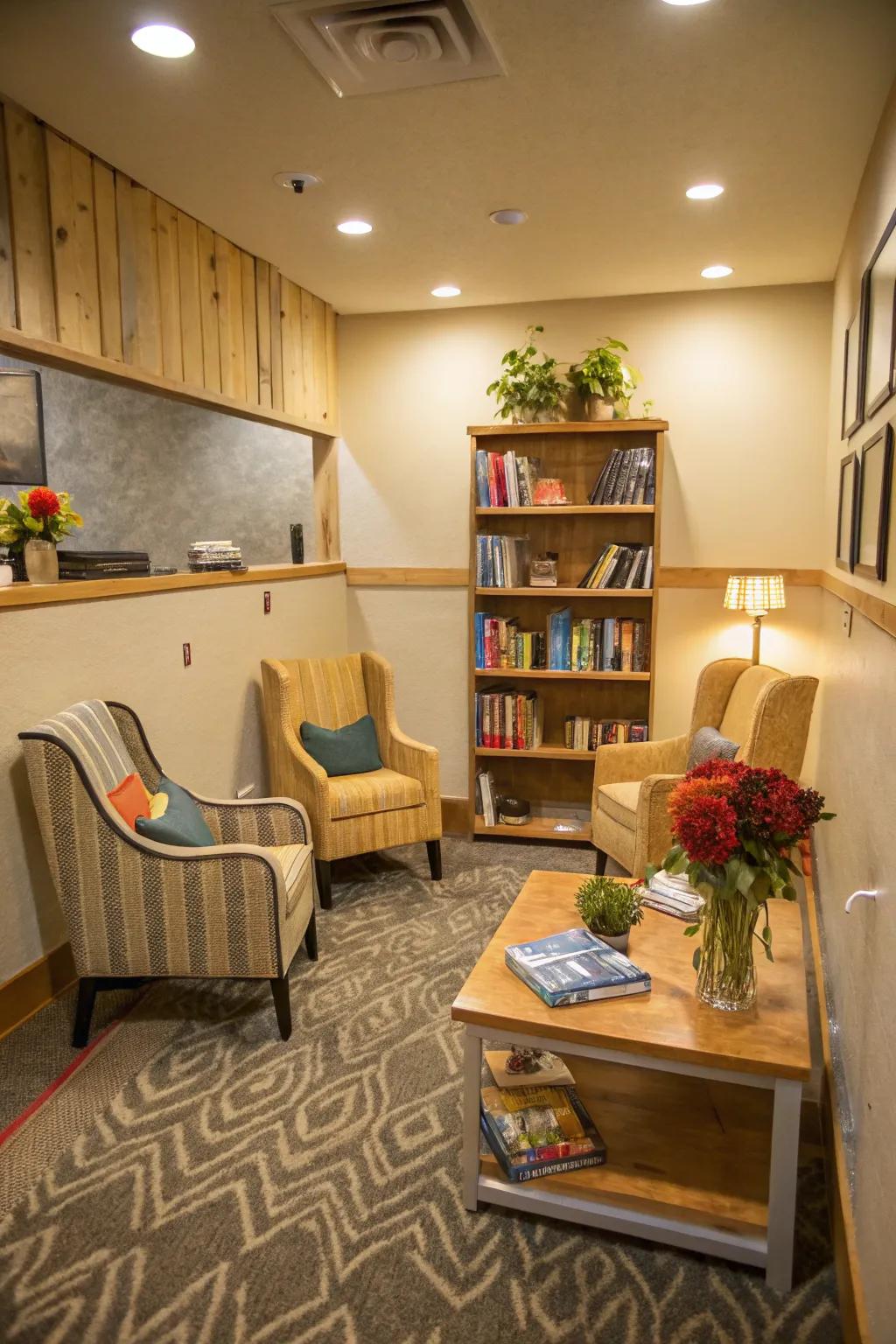 A social seating arrangement encourages connection in this intimate cigar area.