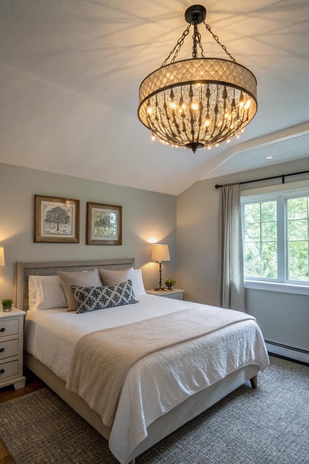 Ceiling lights make the room feel taller and more elegant.