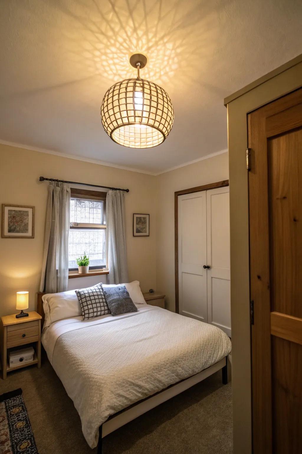 A striking light fixture adds drama and height.