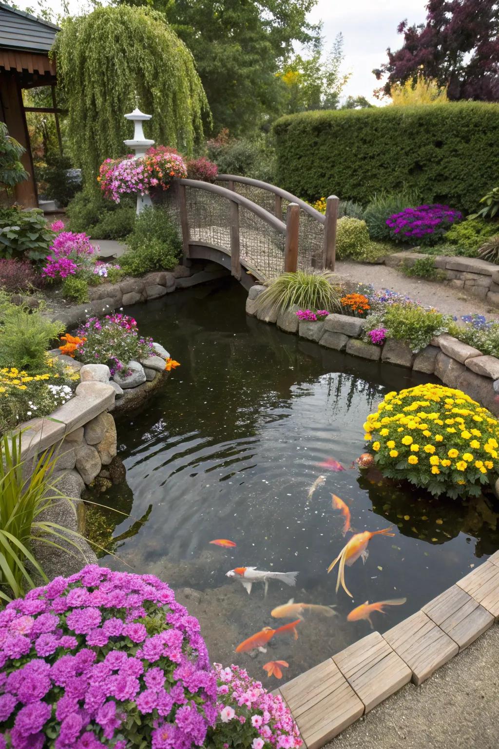 A creatively shaped water garden maximizes the use of small areas.