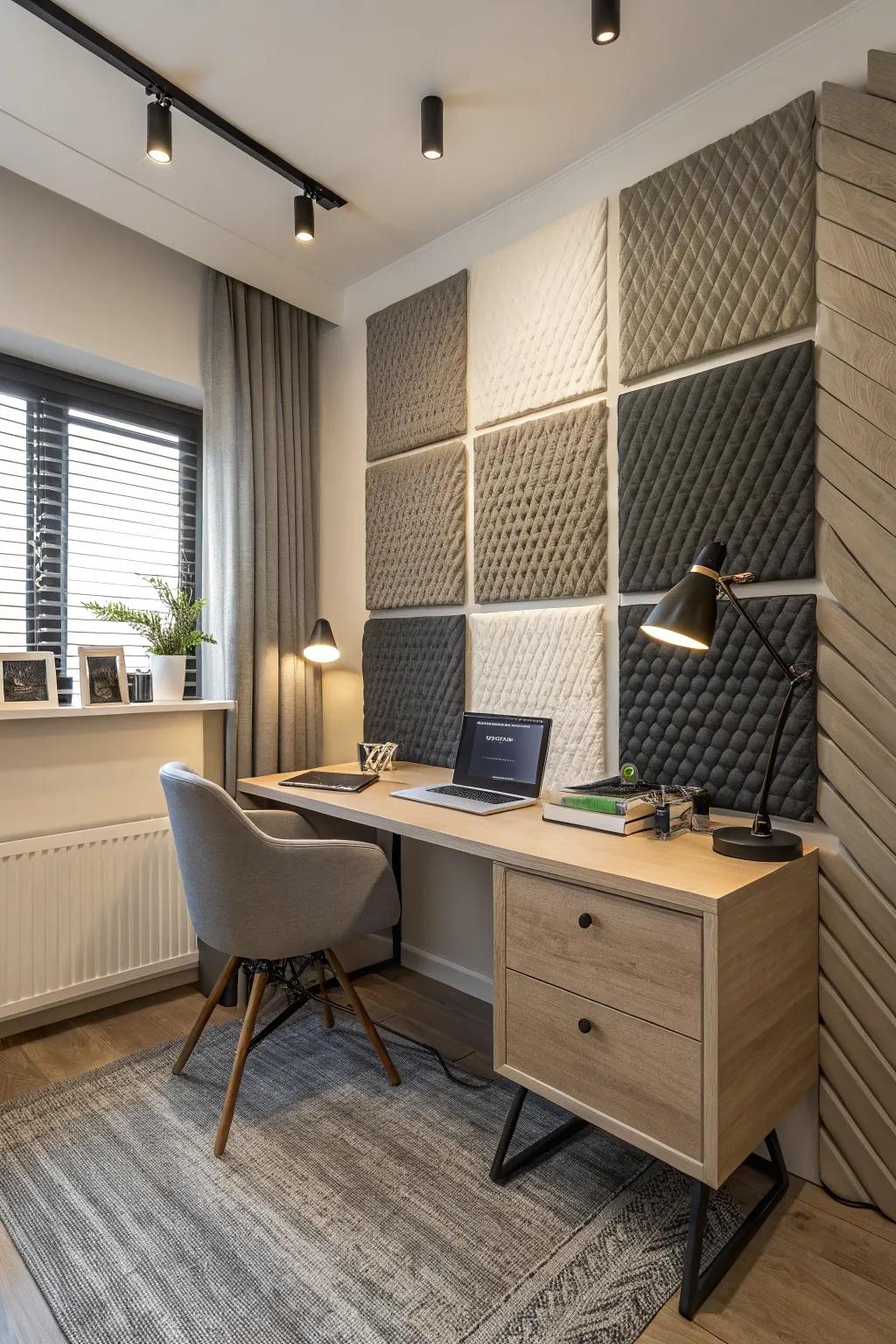 Acoustic panels create a peaceful and focused work environment.