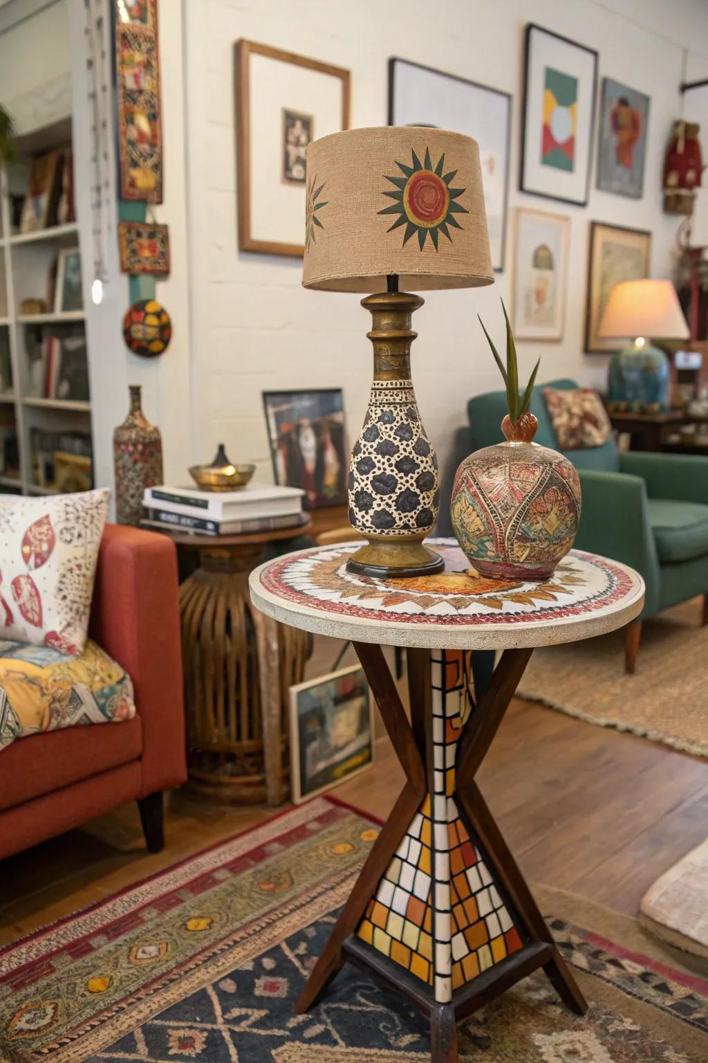 Offbeat objects create intrigue on an accent table.