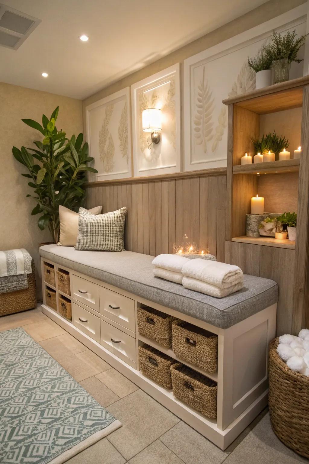 Multi-purpose furnishings within a small spa area